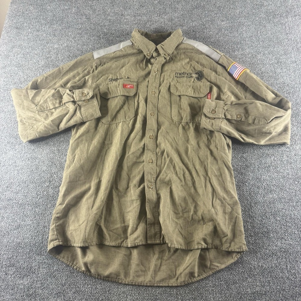 LAPCO FR Shirt Mens XL Brown Flame Resistant Long Sleeve Button Up Workwear